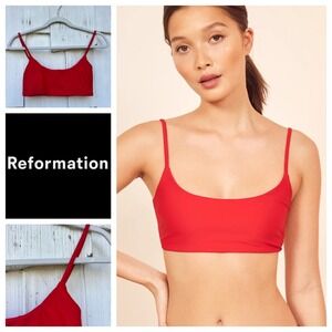 Reformation Red Bikini‎ Top Swimsuit Scoop Neck Spaghetti Strap Size XS